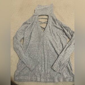 Gray Women's Top with Crisscross Detail
